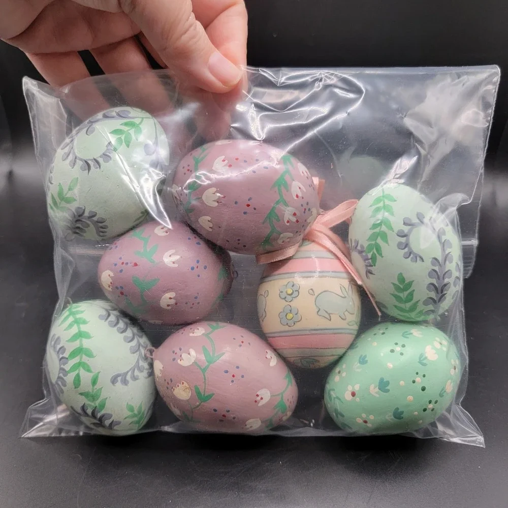 Hand-painted Wooden Easter Egg Decorations Lot Of 8